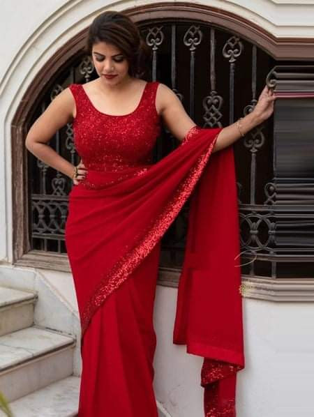 প্রিমিয়াম সফট ইন্ডিয়ান ওয়েটলেস জর্জেট শাড়ী ব্লাউস পিস্ সহ