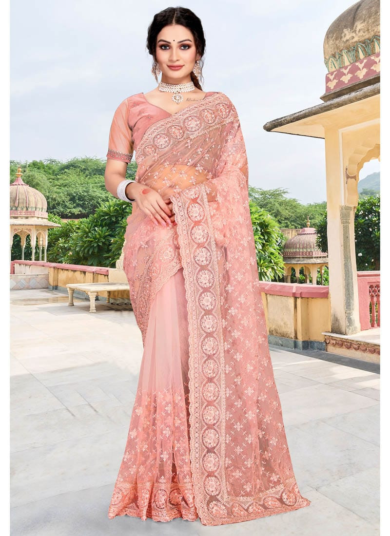 প্রিমিয়াম সফট ইন্ডিয়ান ওয়েটলেস জর্জেট শাড়ী ব্লাউস পিস্ সহ