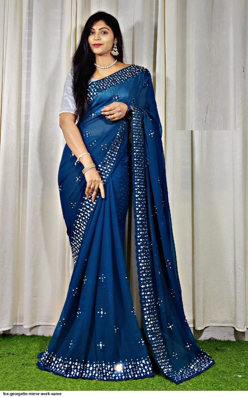 প্রিমিয়াম সফট ইন্ডিয়ান ওয়েটলেস জর্জেট শাড়ী ব্লাউস পিস্ সহ