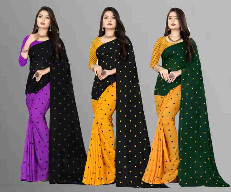 প্রিমিয়াম সফট ইন্ডিয়ান ওয়েটলেস জর্জেট শাড়ী ব্লাউস পিস্ সহ