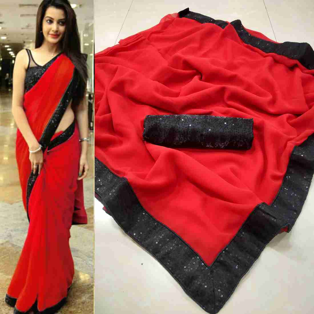 প্রিমিয়াম সফট ইন্ডিয়ান ওয়েটলেস জর্জেট শাড়ী ব্লাউস পিস্ সহ