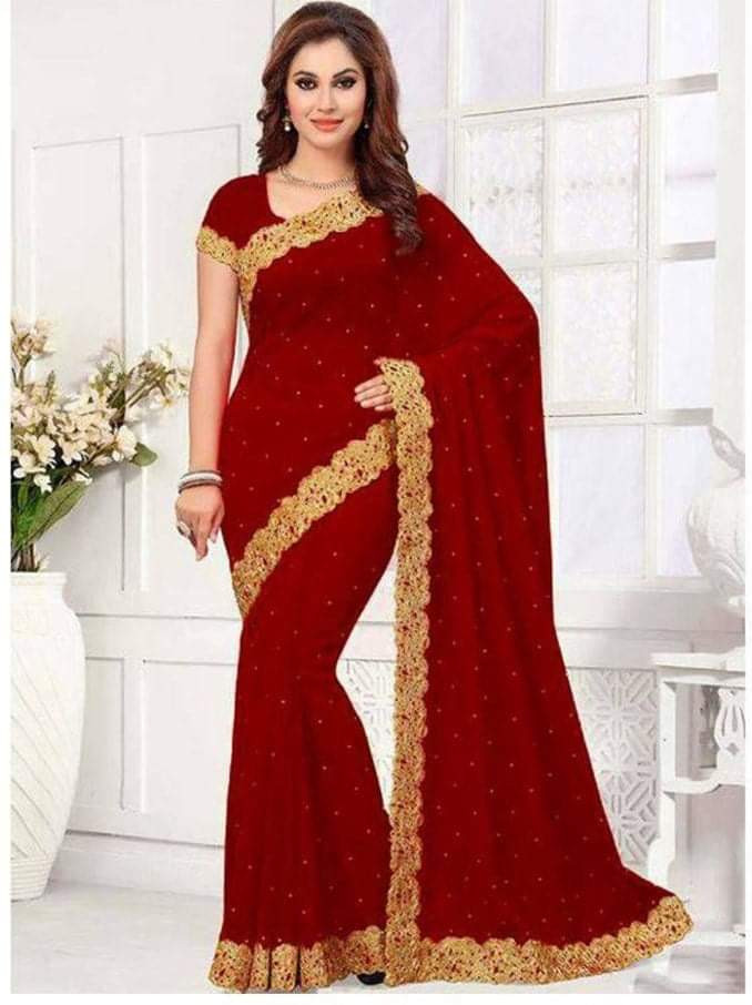 প্রিমিয়াম সফট ইন্ডিয়ান ওয়েটলেস জর্জেট শাড়ী ব্লাউস পিস্ সহ