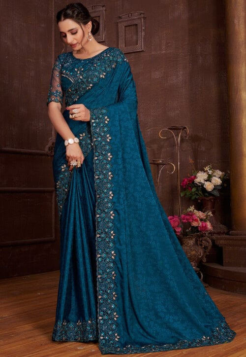 প্রিমিয়াম সফট ইন্ডিয়ান ওয়েটলেস জর্জেট শাড়ী ব্লাউস পিস্ সহ